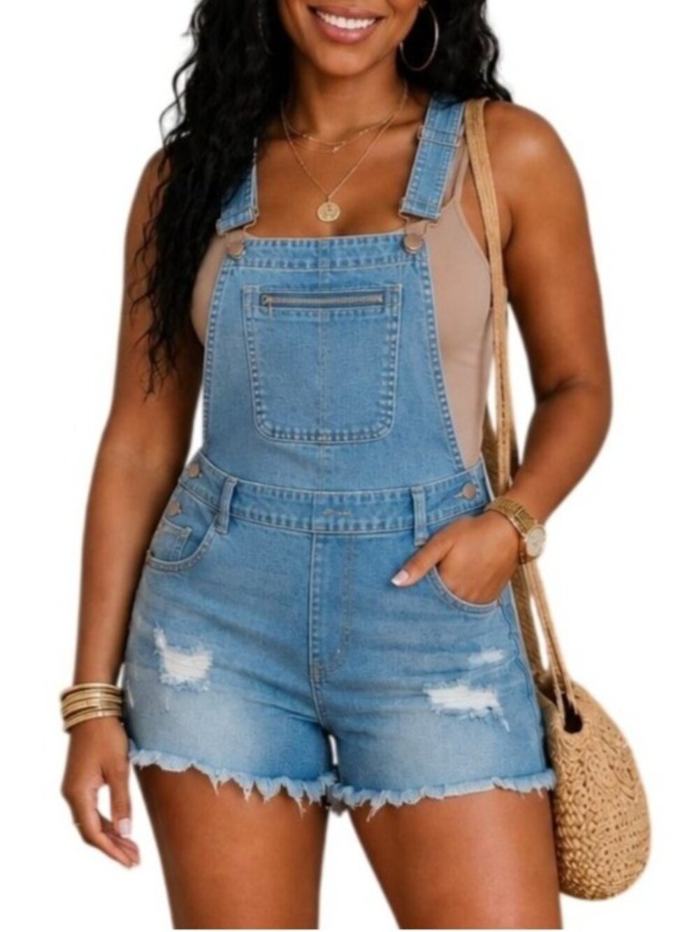 Dollhouse Size 9 Short Overalls Distressed Denim Adjustable Straps Frayed Hem